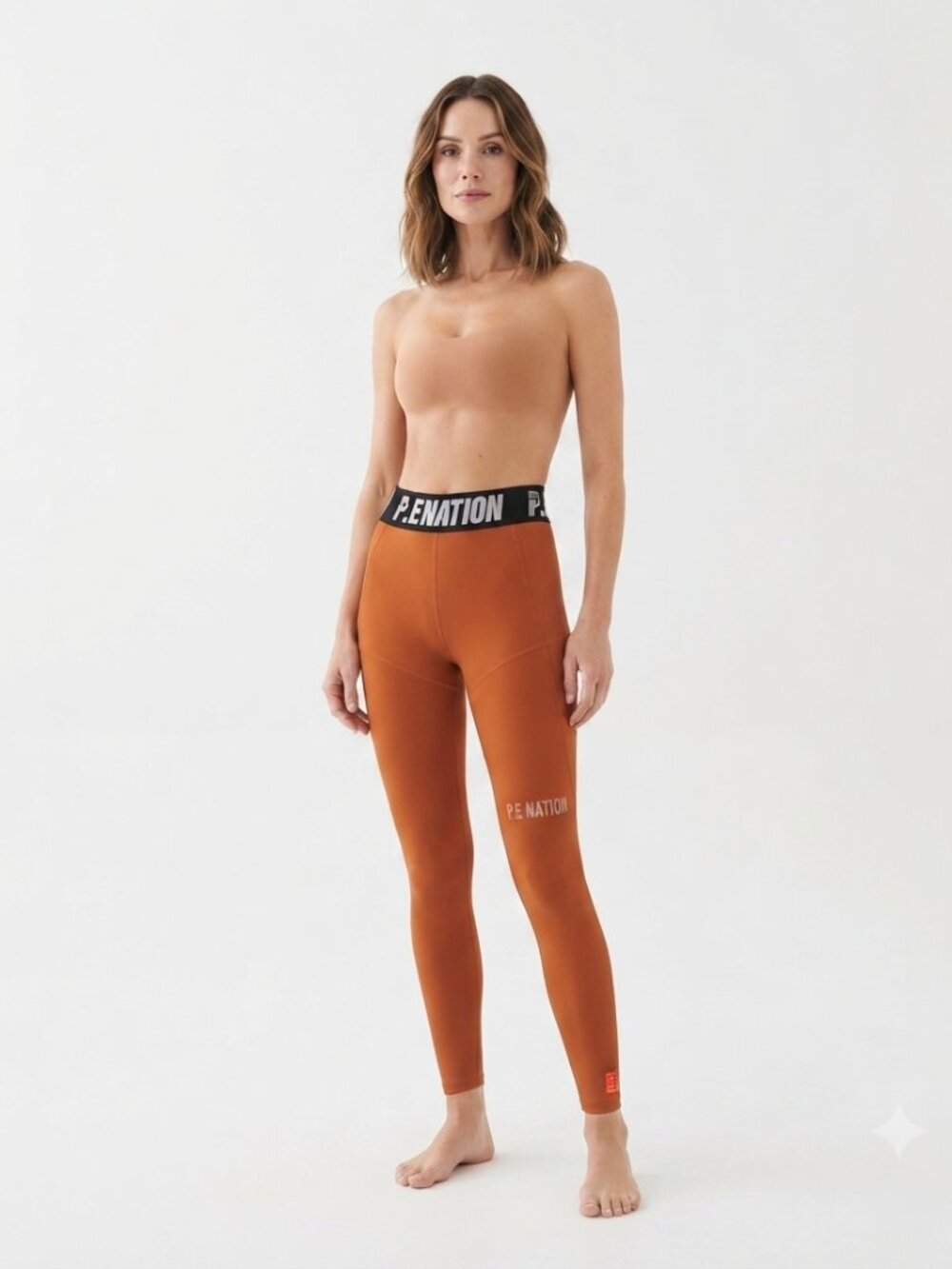 PE NATION ORANGE BLACK WHITE LOGO ELASTIC BAND LEGGINGS - XS